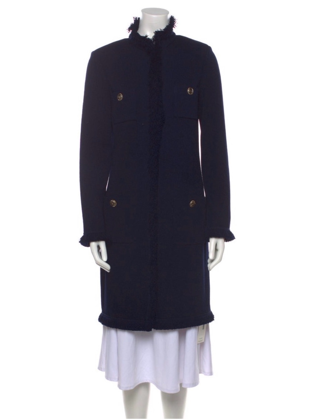 St. John Collection Blue Fringe Trim Long Cardigan / Jacket – Size M (US 6) - Picture 3 of 6